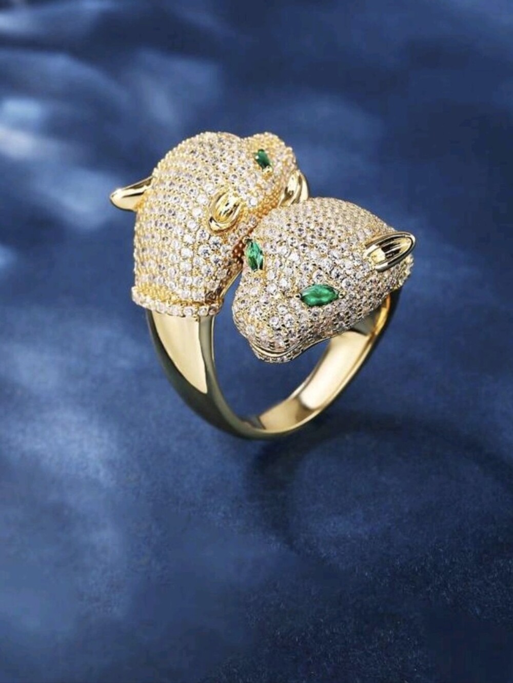 Luxurious Double Leopard Head Diamond Leopard Ring